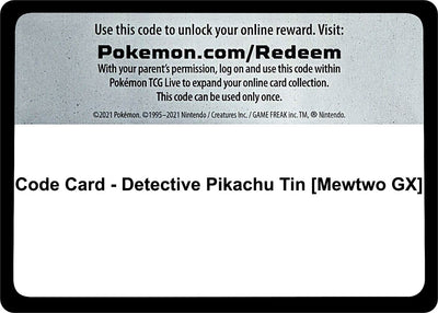 Code Card - Detective Pikachu Tin [Mewtwo GX]