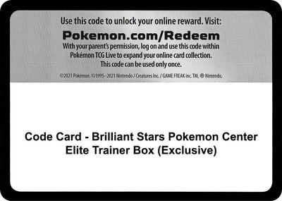 Code Card - Brilliant Stars Pokemon Center Elite Trainer Box (Exclusive) (SWSH09: Brilliant Stars)
