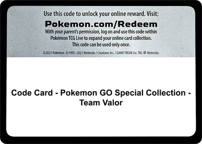 Code Card - Pokemon GO Special Collection - Team Valor (Pokemon GO)