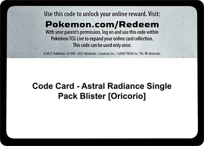 Code Card - SWSH10: Astral Radiance Single Pack Blister [Oricorio] (SWSH10: Astral Radiance)