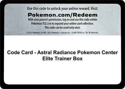 Code Card - Astral Radiance Pokemon Center Elite Trainer Box (SWSH10: Astral Radiance)