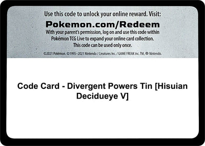 Code Card - Divergent Powers Tin [Hisuian Decidueye V]