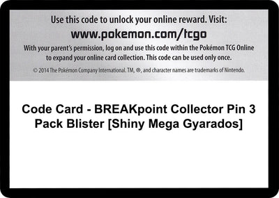 Code Card - BREAKpoint Collector Pin 3 Pack Blister [Shiny Mega Gyarados] (XY - BREAKpoint) (BKP)