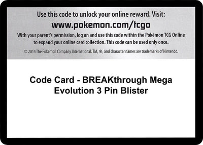 Code Card - BREAKthrough Mega Evolution 3 Pin Blister (XY - BREAKthrough) (BKT)