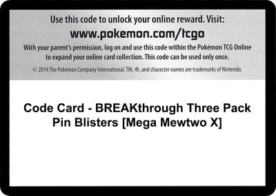 Code Card - BREAKthrough Three Pack Pin Blisters [Mega Mewtwo X] (XY - BREAKthrough) (BKT)