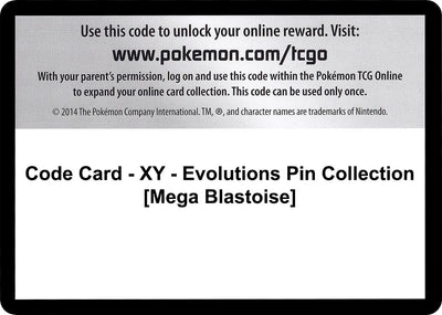 Code Card - XY - Evolutions Pin Collection [Mega Blastoise] (XY - Evolutions) (EVO)