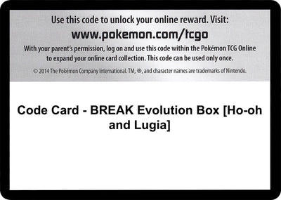 Code Card - BREAK Evolution Box [Ho-oh and Lugia] (XY - Fates Collide) (FCO)