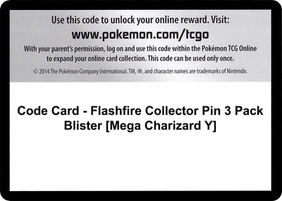 Code Card - Flashfire Collector Pin 3 Pack Blister [Mega Charizard Y] (XY - Flashfire) (FLF)