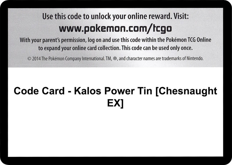 Image for Code Card - Kalos Power Tin [Chesnaught EX] (XY - Flashfire) (FLF) - Pokemon