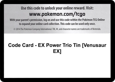 Code Card - EX Power Trio Tin [Venusaur EX] (XY - Furious Fists) (FFI)