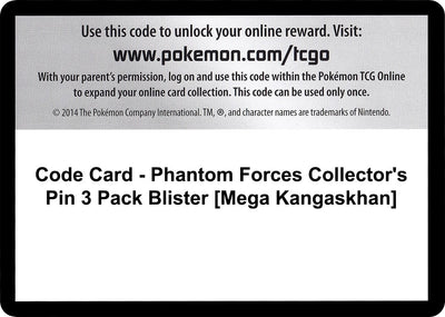 Code Card - Phantom Forces Collector's Pin 3 Pack Blister [Mega Kangaskhan] (XY - Phantom Forces) (PHF)