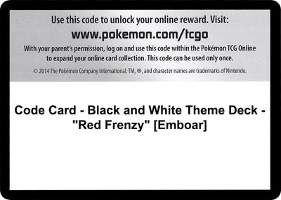 Code Card - Black and White Theme Deck - "Red Frenzy" [Emboar]
