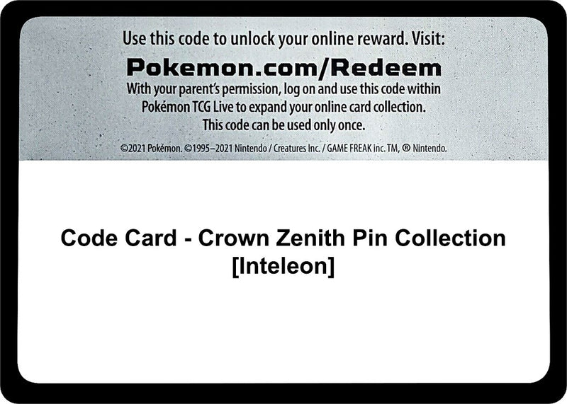 Image for Code Card - Crown Zenith Pin Collection [Inteleon] - Pokemon
