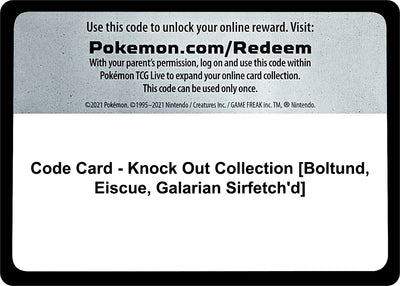Code Card - Knock Out Collection [Boltund, Eiscue, Galarian Sirfetch'd]