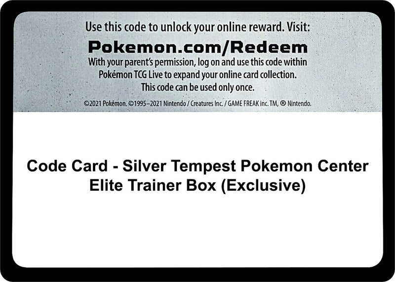 Image for Code Card - Silver Tempest Pokemon Center Elite Trainer Box (Exclusive) (SWSH12: Silver Tempest) - Pokemon