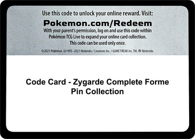 Code Card - Zygarde Complete Forme Pin Collection (SM Base Set)