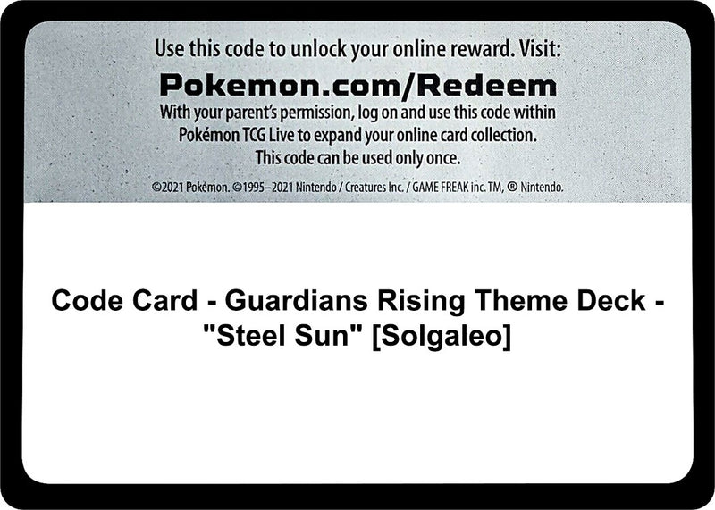 Image for Code Card - Guardians Rising Theme Deck - "Steel Sun" [Solgaleo] (SM - Guardians Rising) - Pokemon