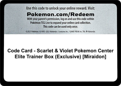 Code Card - Scarlet & Violet Pokemon Center Elite Trainer Box (Exclusive) [Miraidon] (SV01: Scarlet & Violet Base Set)