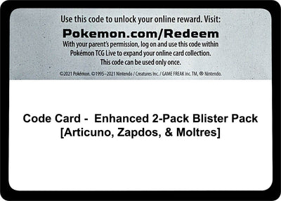 Code Card - Enhanced 2-Pack Blister Pack [Articuno, Zapdos, & Moltres] (World Championship Decks)