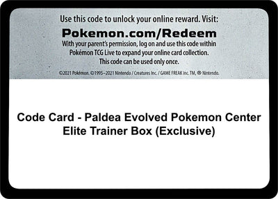Code Card - Paldea Evolved Pokemon Center Elite Trainer Box (Exclusive) (SV02: Paldea Evolved)