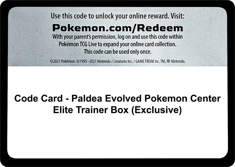 Image for Code Card - Paldea Evolved Pokemon Center Elite Trainer Box (Exclusive) (SV02: Paldea Evolved) - Pokemon