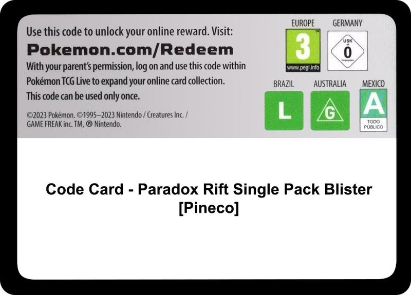 Image for Code Card - Paradox Rift Single Pack Blister [Pineco] (SV04: Paradox Rift) - Pokemon