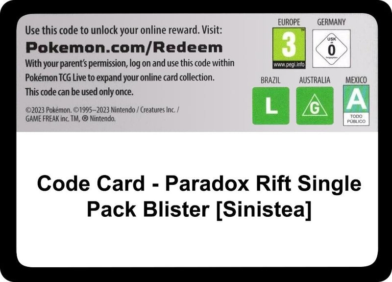Image for Code Card - Paradox Rift Single Pack Blister [Sinistea] (SV04: Paradox Rift) - Pokemon