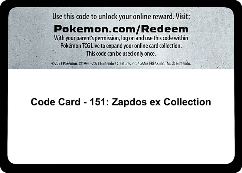 Image for Code Card - 151: Zapdos ex Collection (SV: Scarlet & Violet 151) - Pokemon