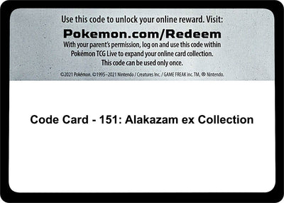 Code Card - 151: Alakazam ex Collection (SV: Scarlet & Violet 151)
