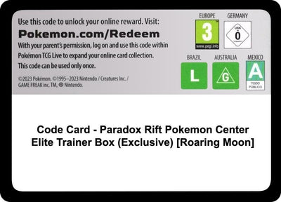 Code Card - Paradox Rift Pokemon Center Elite Trainer Box (Exclusive) [Roaring Moon] (SV04: Paradox Rift)