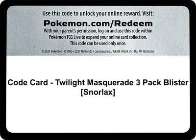 Code Card - Twilight Masquerade 3 Pack Blister [Snorlax] (SV06: Twilight Masquerade)