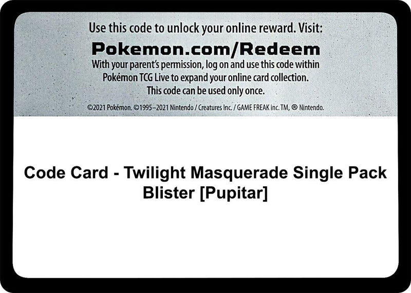 Image for Code Card - Twilight Masquerade Single Pack Blister [Pupitar] (SV06: Twilight Masquerade) - Pokemon
