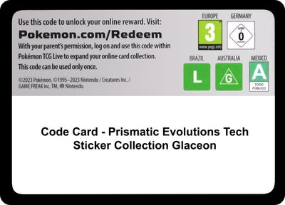 Code Card - Prismatic Evolutions Tech Sticker Collection [Glaceon] (SV: Prismatic Evolutions)