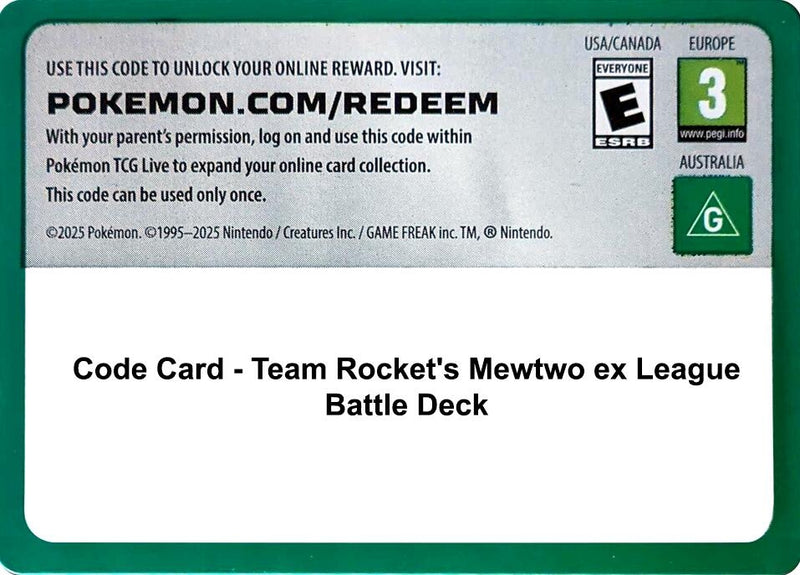 Image for Code Card - Team Rocket's Mewtwo ex League Battle Deck - Pokemon