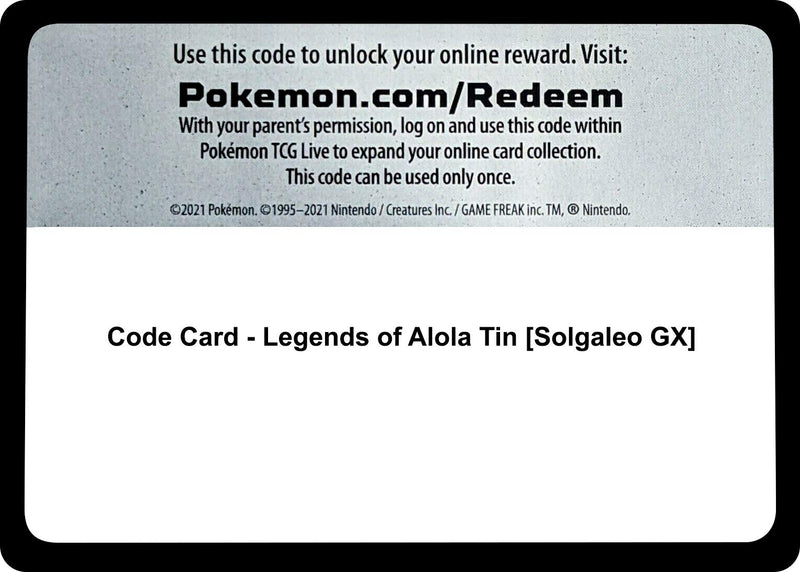 Image for Code Card - Legends of Alola Tin [Solgaleo GX] (SM Base Set) - Pokemon