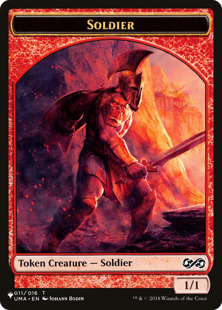 Image for Soldier (UMA) // Kobolds of Kher Keep (MKC) Double-sided Token (The List Reprints) (11 // 12) (LIST) - Magic: The Gathering