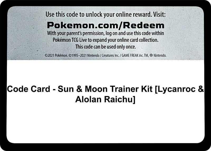Image for Code Card - Sun & Moon Trainer Kit [Lycanroc & Alolan Raichu] (SM Trainer Kit: Lycanroc & Alolan Raichu) - Pokemon