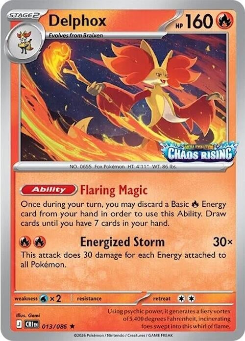 Image for Delphox - 013/086 (Chaos Rising Stamped) (Miscellaneous Cards & Products) (013/086) - Pokemon