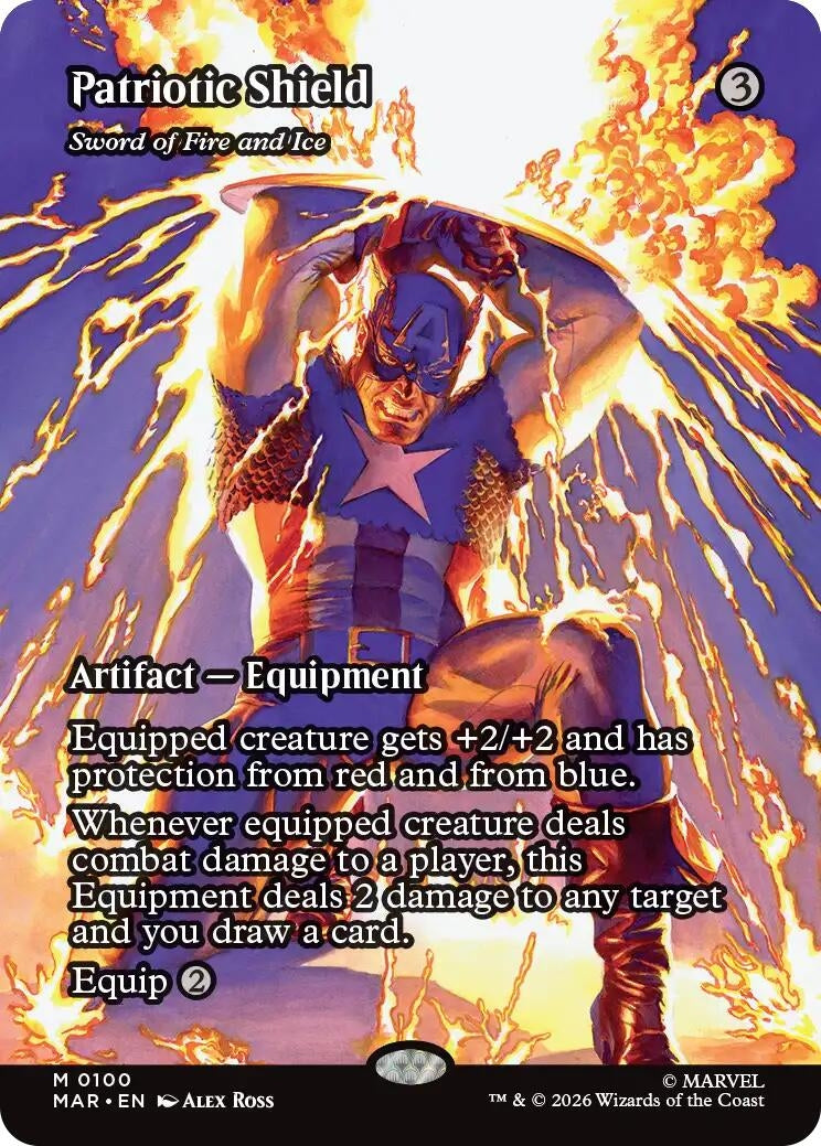 Image for Patriotic Shield - Sword of Fire and Ice (Borderless) (Marvel Universe Eternal-Legal) (100) - Magic: The Gathering