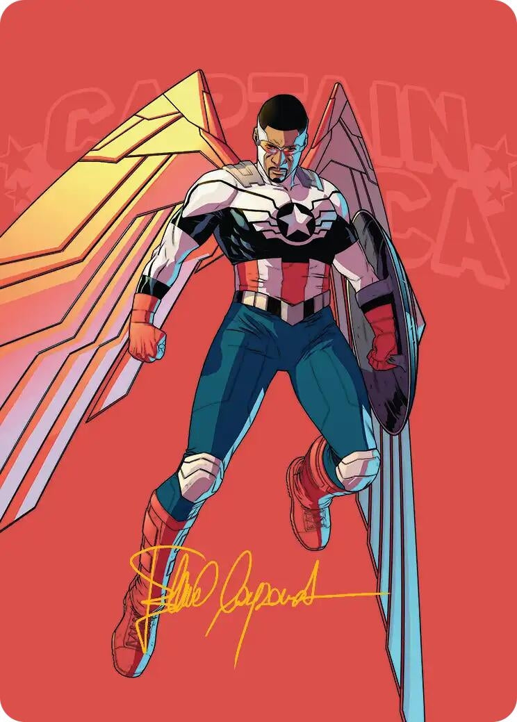 Image for Captain America, Wings of Freedom Art Card (22/45) (Gold-Stamped Signature) (Art Series: Marvel Super Heroes) (22) (AAMSH) - Magic: The Gathering