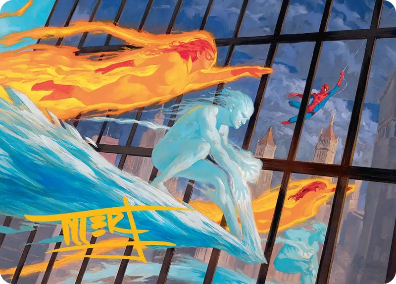 Image for Iceman and Firestar Art Card (Gold-Stamped Signature) (Art Series: Marvel Super Heroes) (45) (AAMSH) - Magic: The Gathering