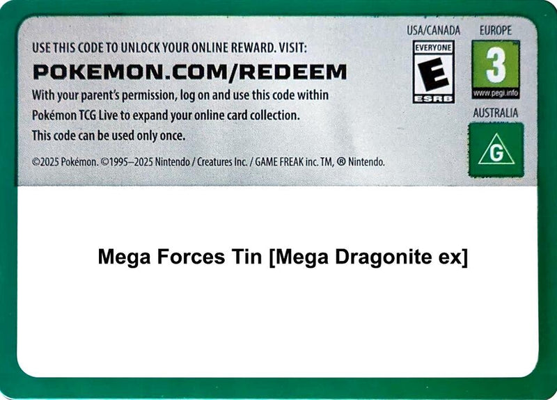 Image for Code Card - Mega Forces Tin [Mega Dragonite ex] (Miscellaneous Cards & Products) (MCAP) - Pokemon