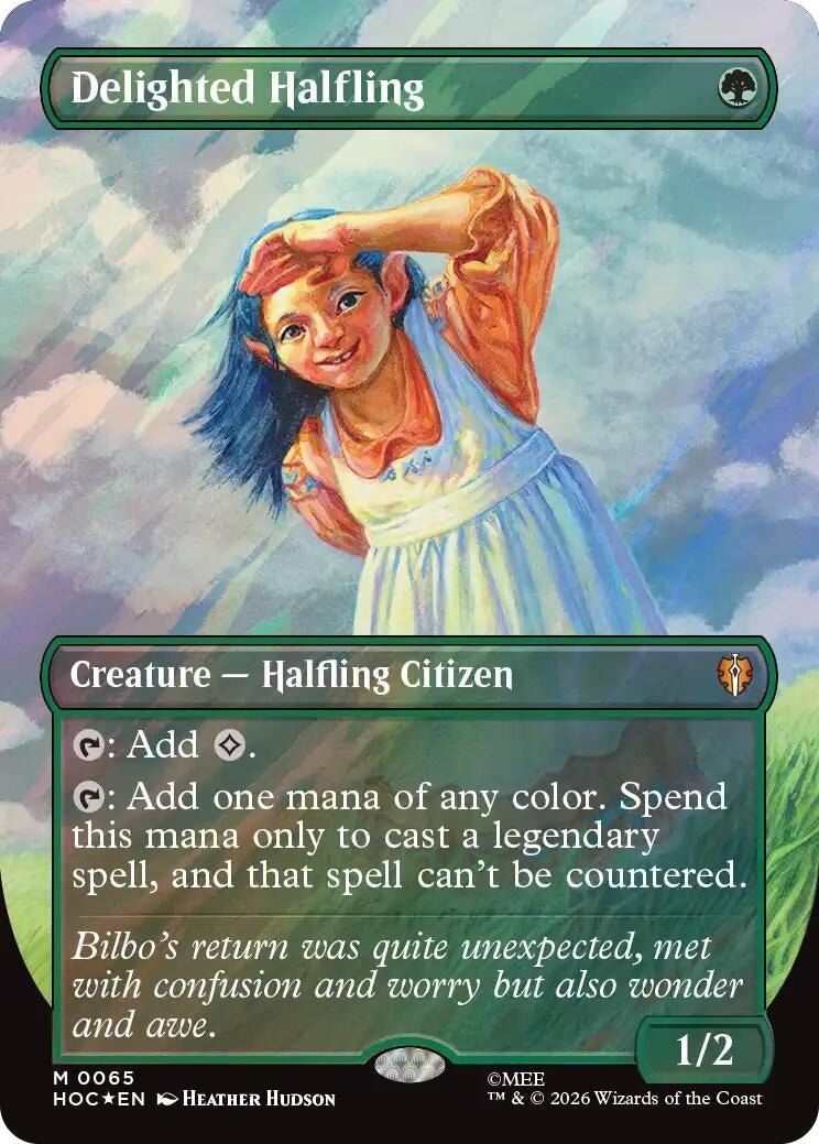 Image for Delighted Halfling (Borderless) (Surge Foil) (The Hobbit: Eternal-Legal) (65) (HOC) - Magic: The Gathering