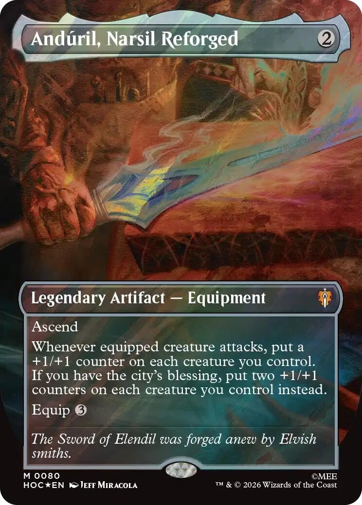 Image for Anduril, Narsil Reforged (Borderless) (Surge Foil) (The Hobbit: Eternal-Legal) (80) (HOC) - Magic: The Gathering