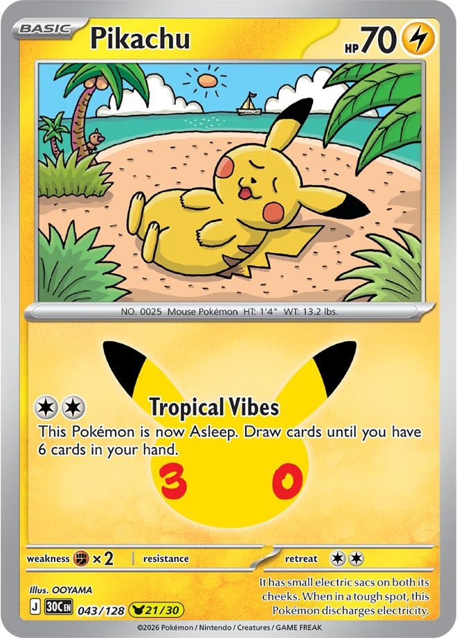 Image for Pikachu (ME: 30th Celebration) (043/128) (30C) - Pokemon