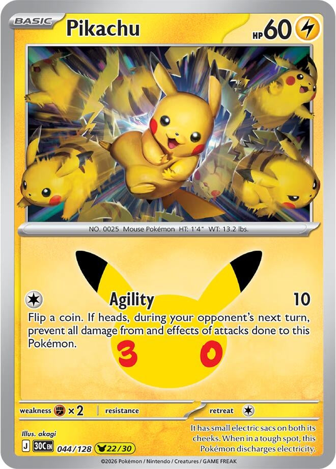 Image for Pikachu (ME: 30th Celebration) (044/128) (30C) - Pokemon