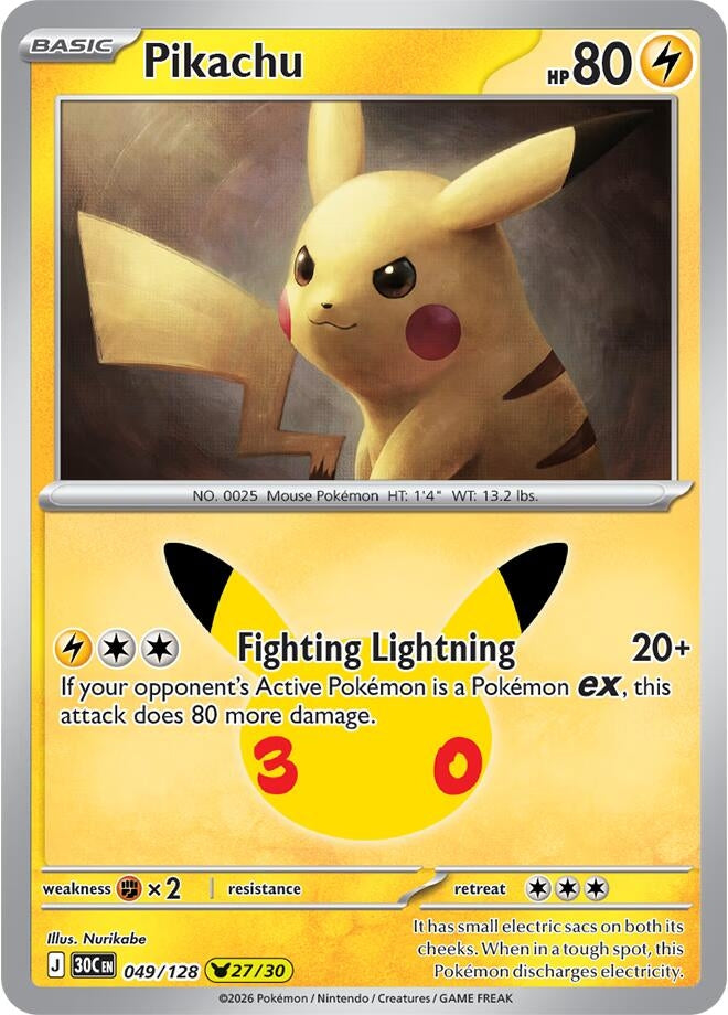 Image for Pikachu (ME: 30th Celebration) (049/128) (30C) - Pokemon