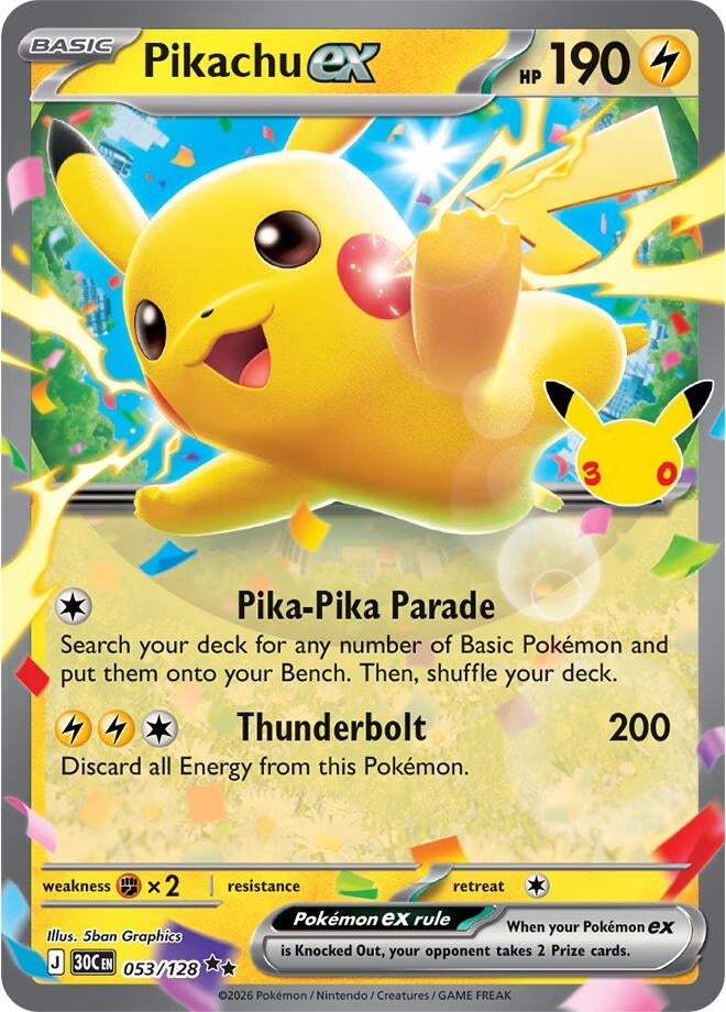 Image for Pikachu ex (ME: 30th Celebration) (053/128) (30C) - Pokemon