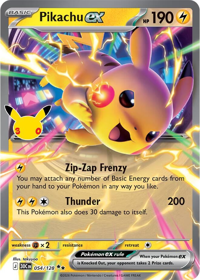Image for Pikachu ex (ME: 30th Celebration) (054/128) (30C) - Pokemon