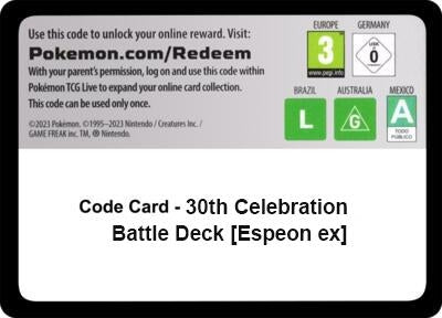 Code Card - 30th Celebration Battle Deck [Espeon ex] (ME: 30th Celebration) (30C)